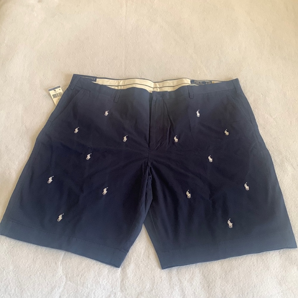 Polo Ralph’s Lauren mens stretch classic fit flat front pony logo chino shorts